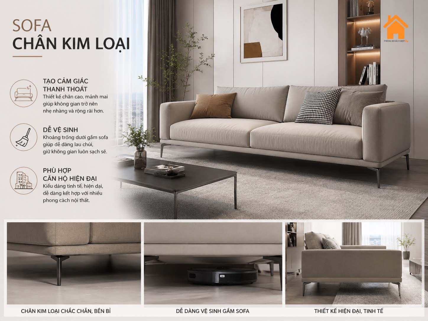 Sofa chân kim loại căn hộ Hiện Đại jpg