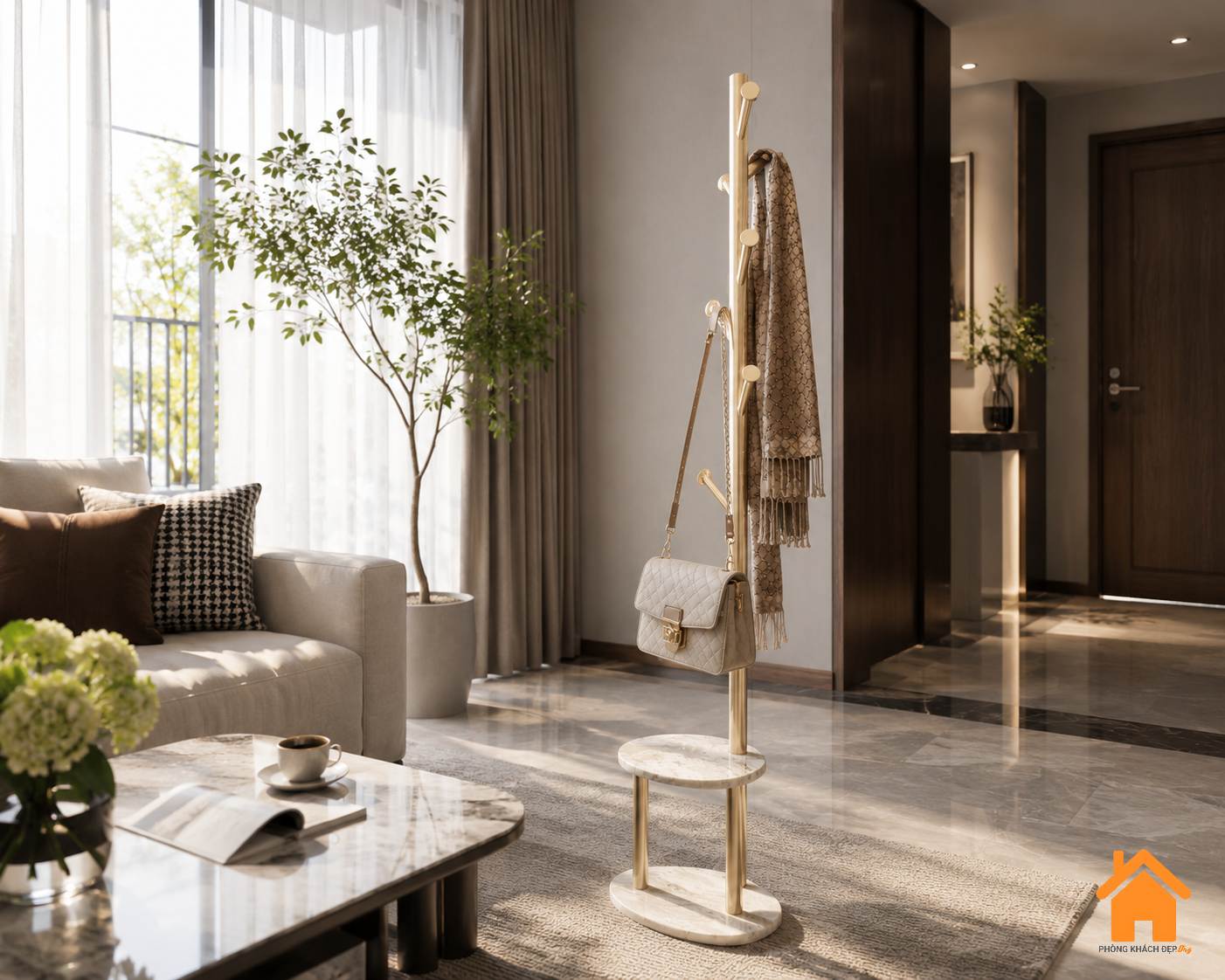 Cây Treo Đồ Kiêm Bàn Phụ Đá Tự Nhiên Luxury 2