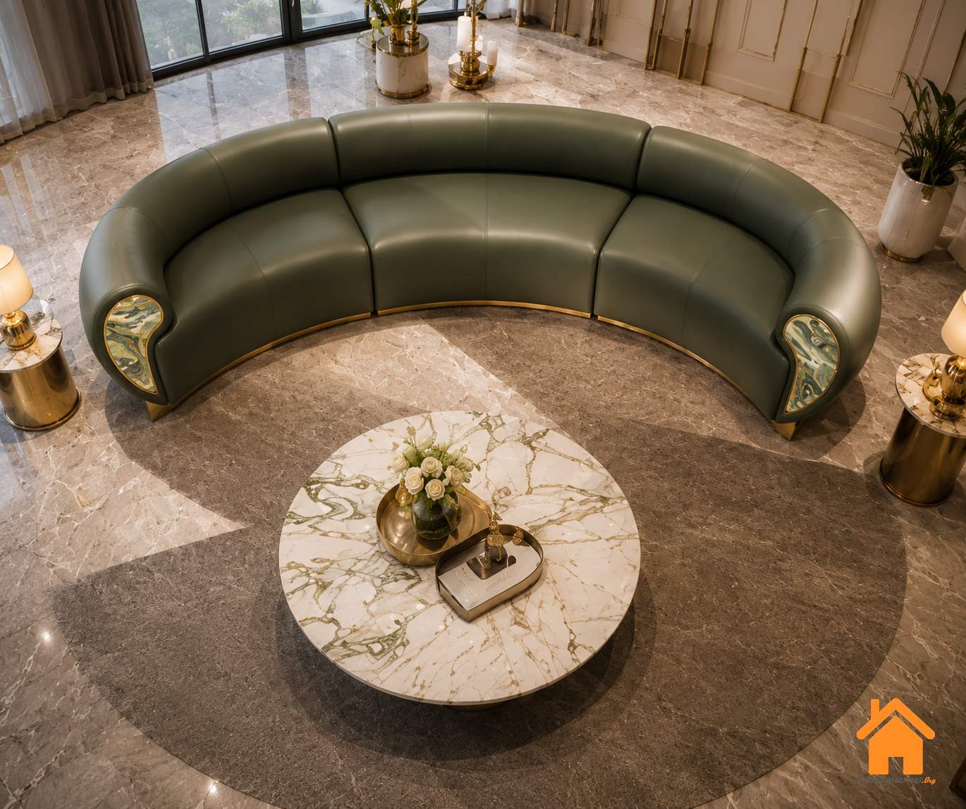 Ghế Sofa Cong Tay Vịn Ốp Đá Cẩm Thạch 1