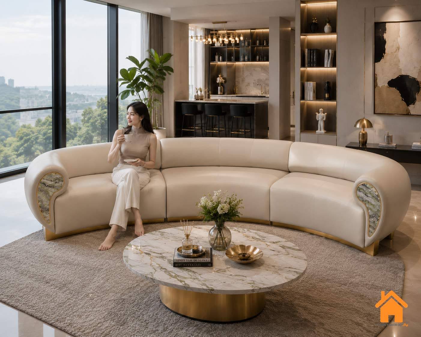 Ghế Sofa Cong Tay Vịn Ốp Đá Cẩm Thạch 11