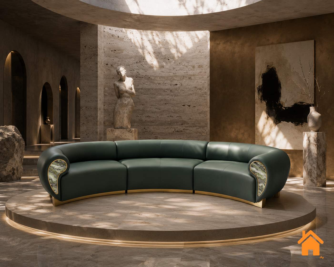 Ghế Sofa Cong Tay Vịn Ốp Đá Cẩm Thạch 2