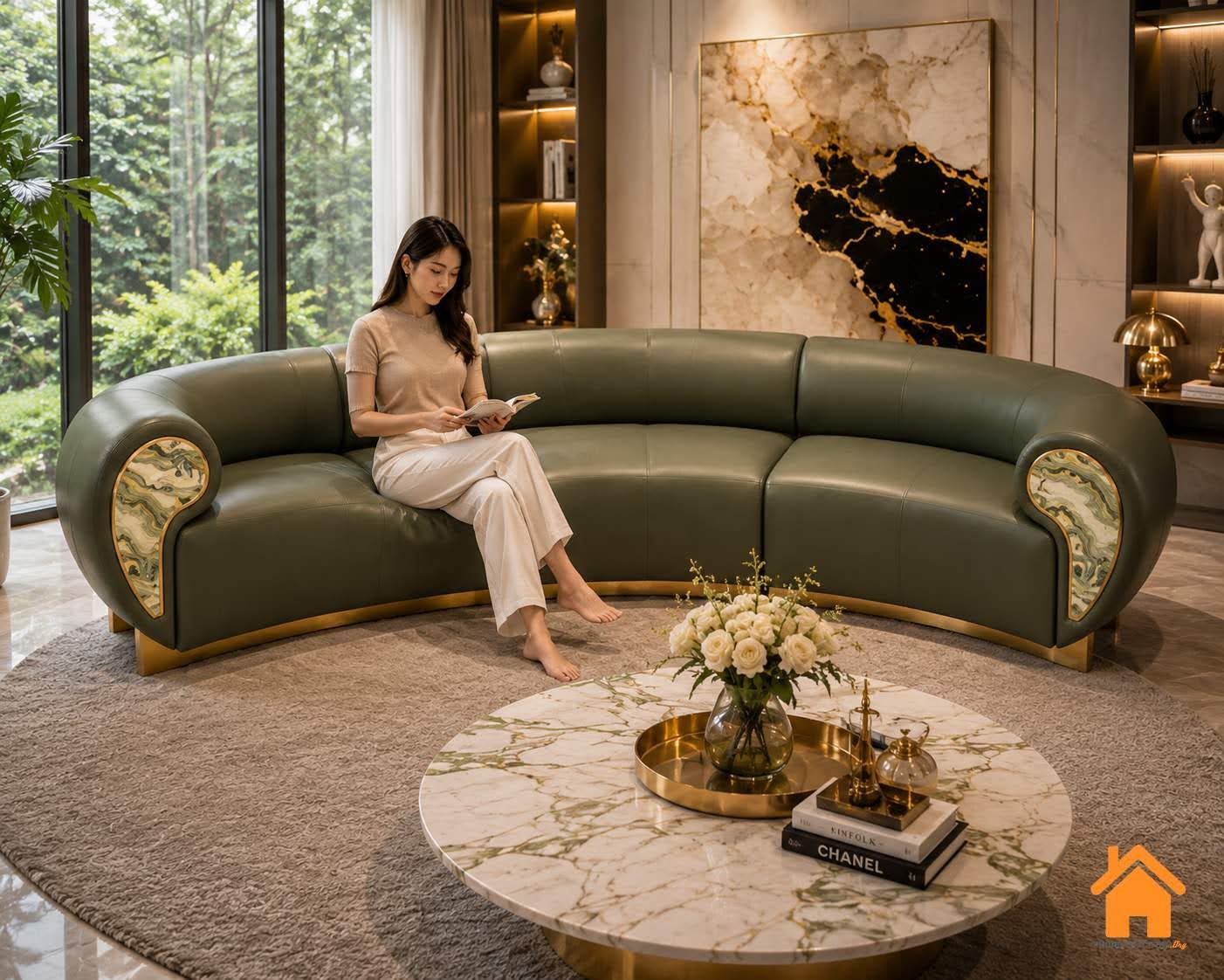 Ghế Sofa Cong Tay Vịn Ốp Đá Cẩm Thạch 3