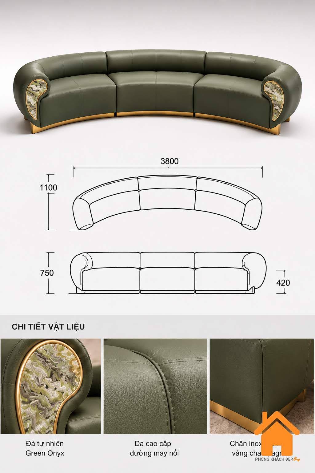 Ghế Sofa Cong Tay Vịn Ốp Đá Cẩm Thạch 4