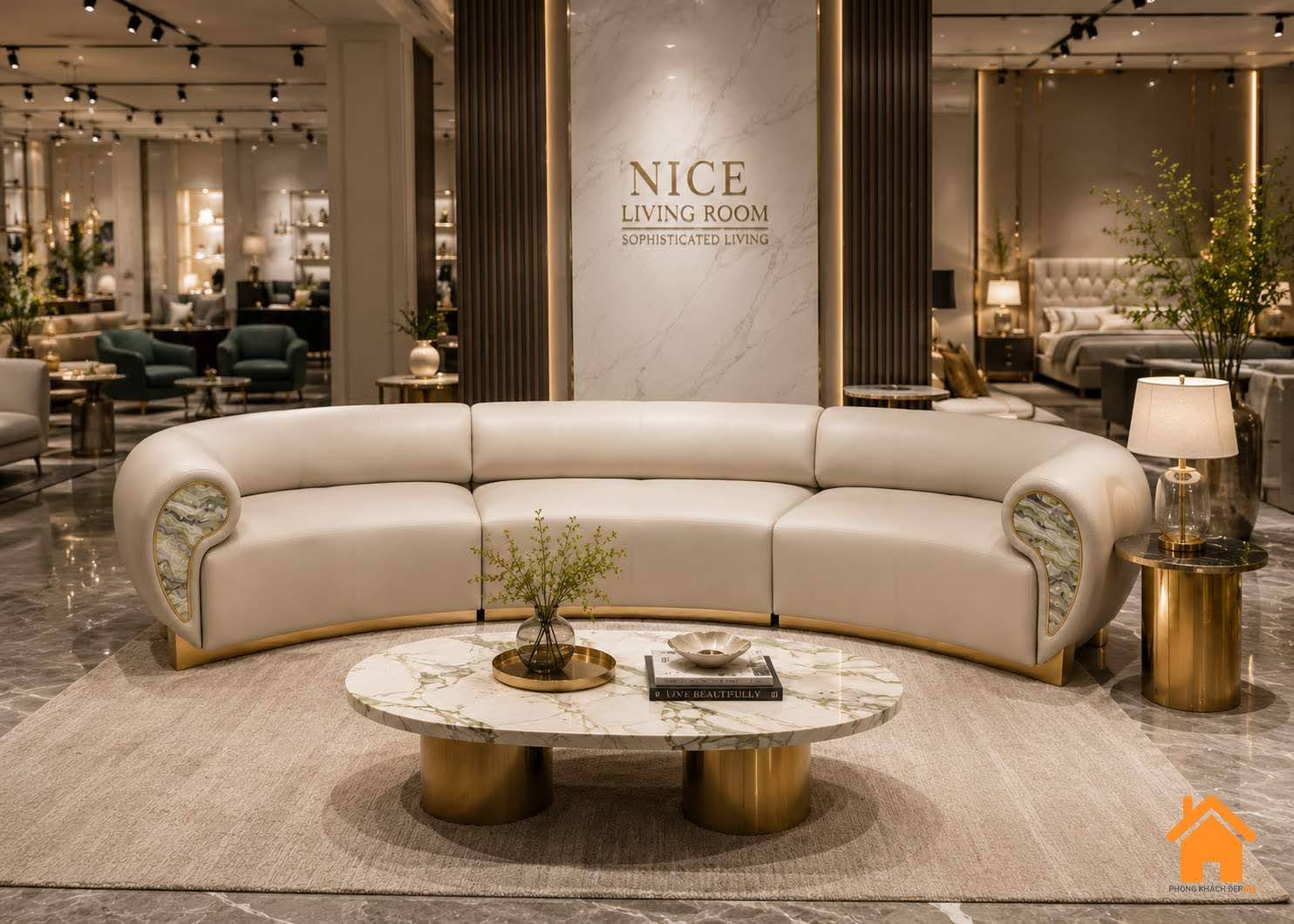 Ghế Sofa Cong Tay Vịn Ốp Đá Cẩm Thạch 5