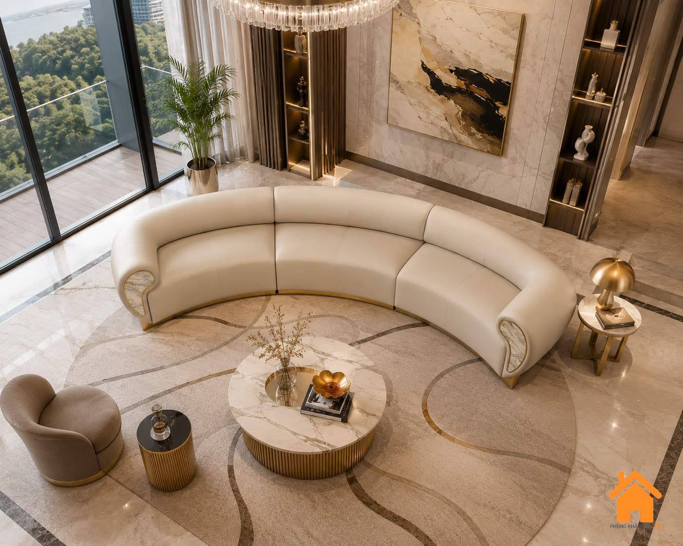 Ghế Sofa Cong Tay Vịn Ốp Đá Cẩm Thạch 6