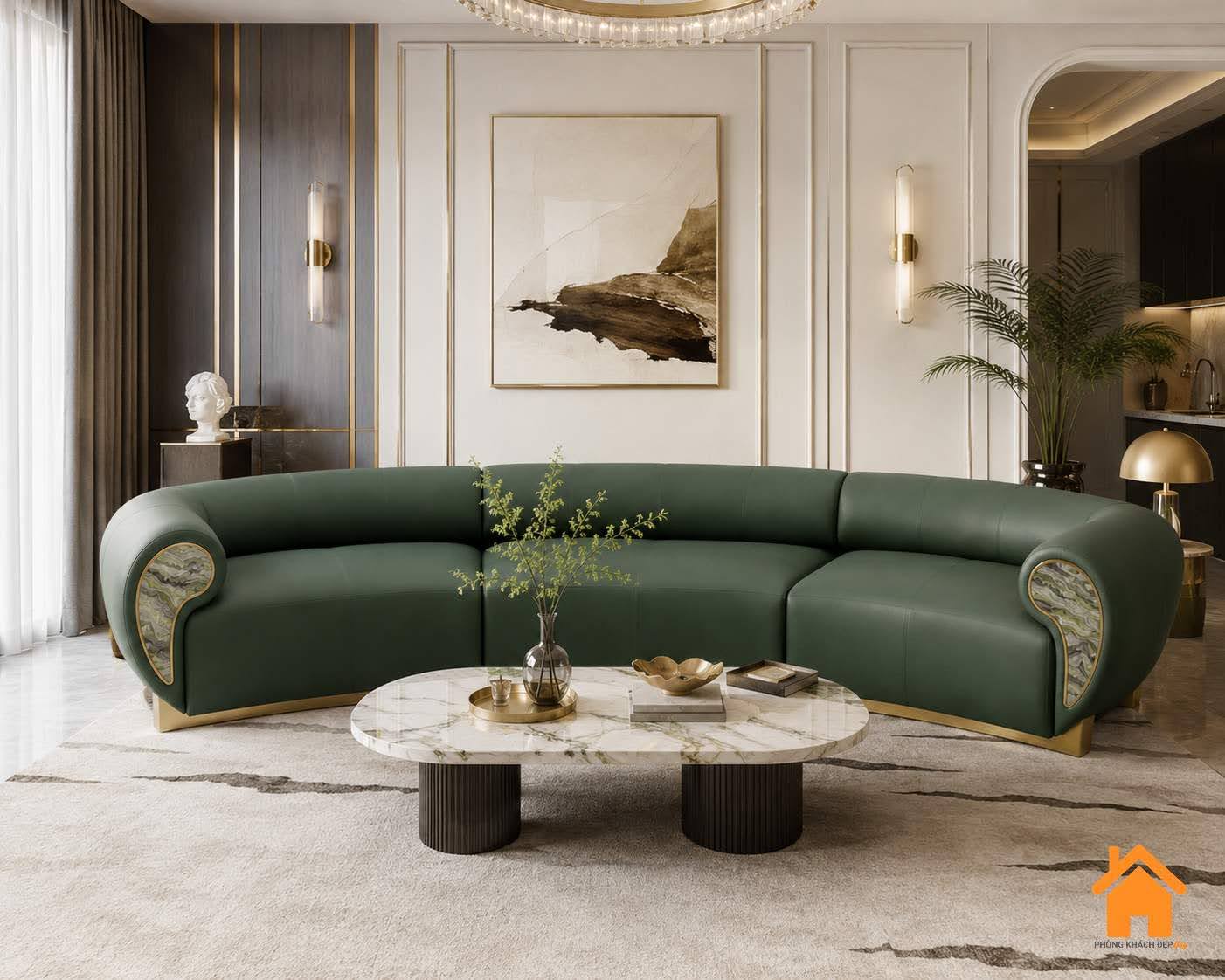 Ghế Sofa Cong Tay Vịn Ốp Đá Cẩm Thạch 9