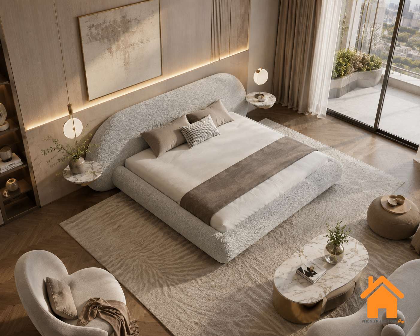 Giường Bọc Nệm Đầu Dài Hiện Đại PKD 02 12