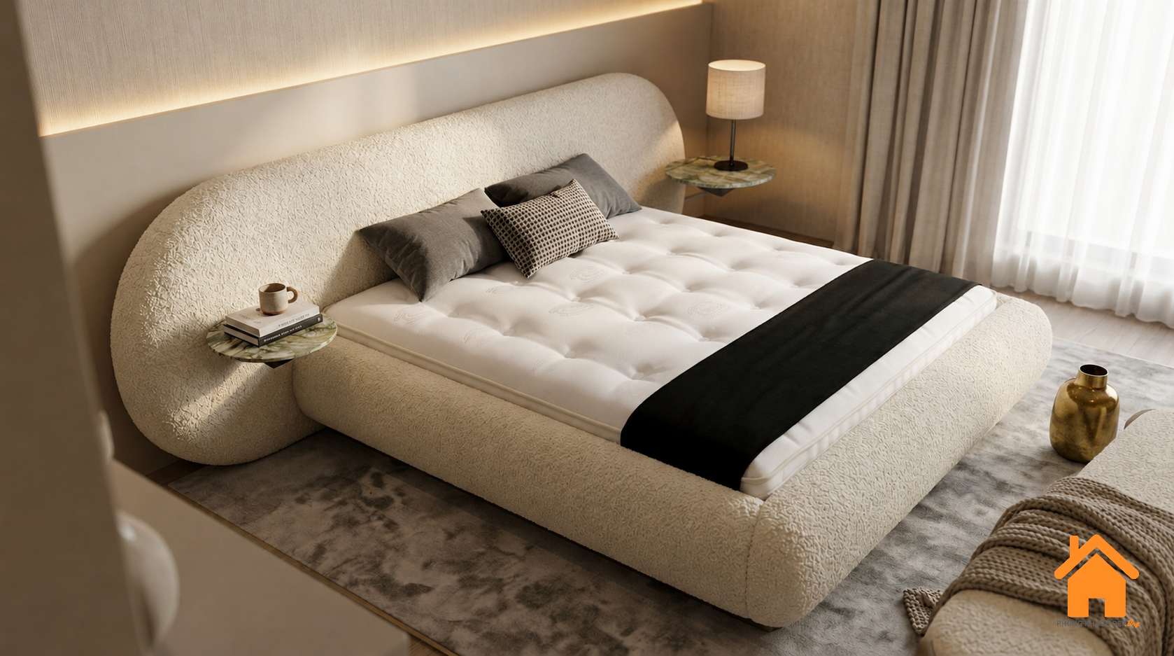 Giường Bọc Nệm Đầu Dài Hiện Đại PKD 02 16