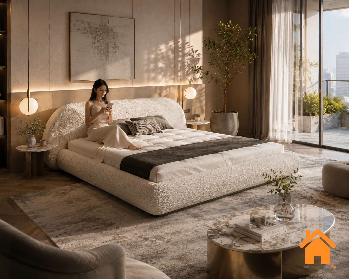 Giường Bọc Nệm Đầu Dài Hiện Đại PKD 02 5