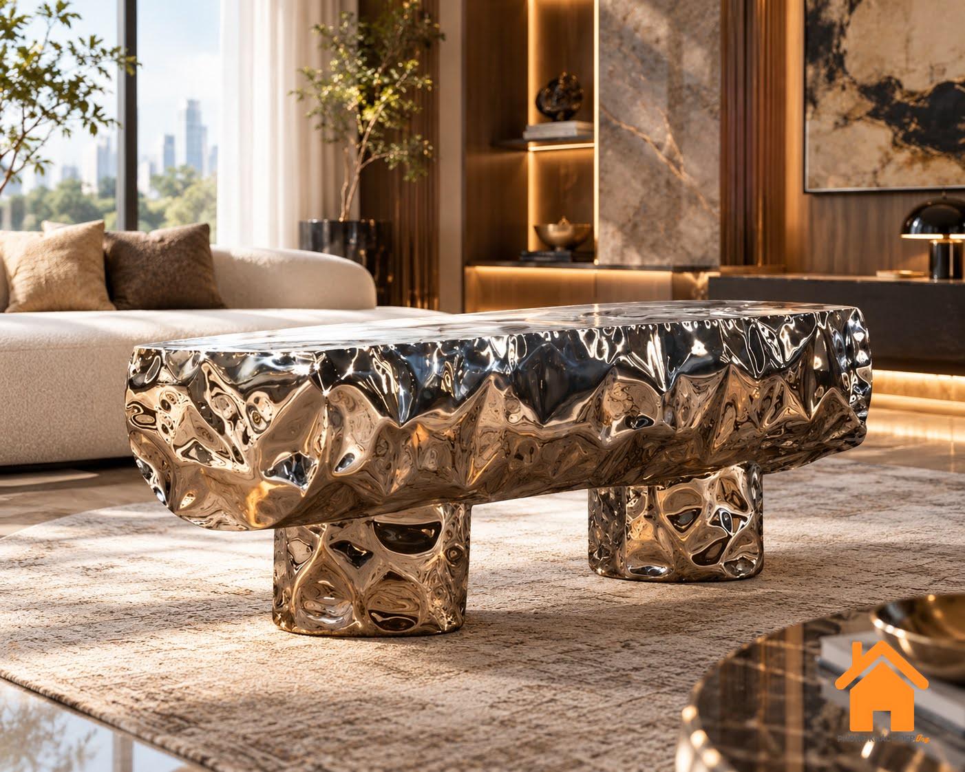 Băng Ghế Dài Đa Năng - Kệ Tivi - Bàn Sofa Hiệu Ứng Kim Loại 1