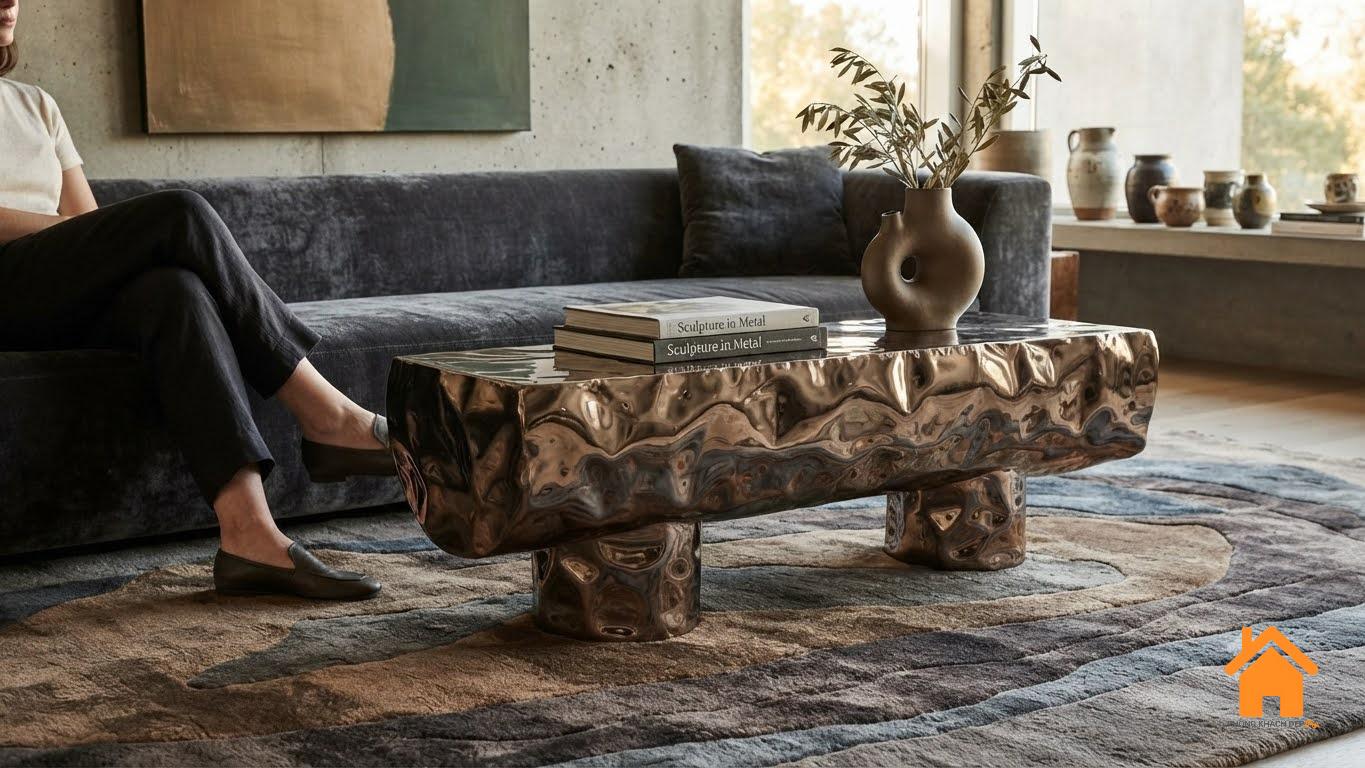 Băng Ghế Dài Đa Năng - Kệ Tivi - Bàn Sofa Hiệu Ứng Kim Loại 12