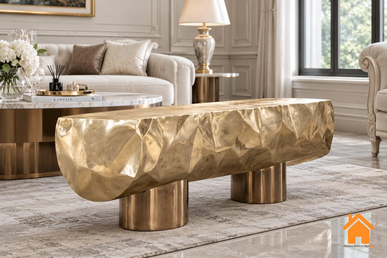 Băng Ghế Dài Đa Năng - Kệ Tivi - Bàn Sofa Hiệu Ứng Kim Loại 14