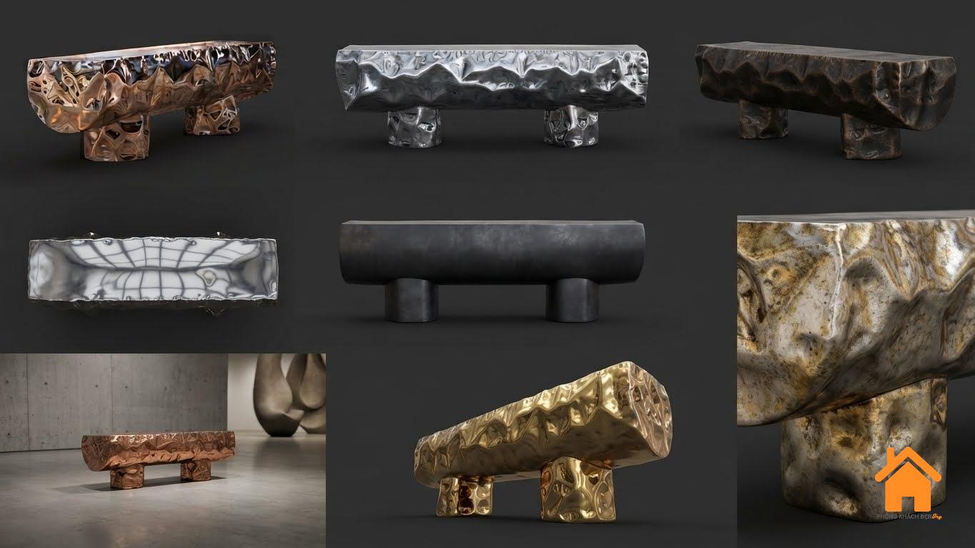 Băng Ghế Dài Đa Năng - Kệ Tivi - Bàn Sofa Hiệu Ứng Kim Loại 2